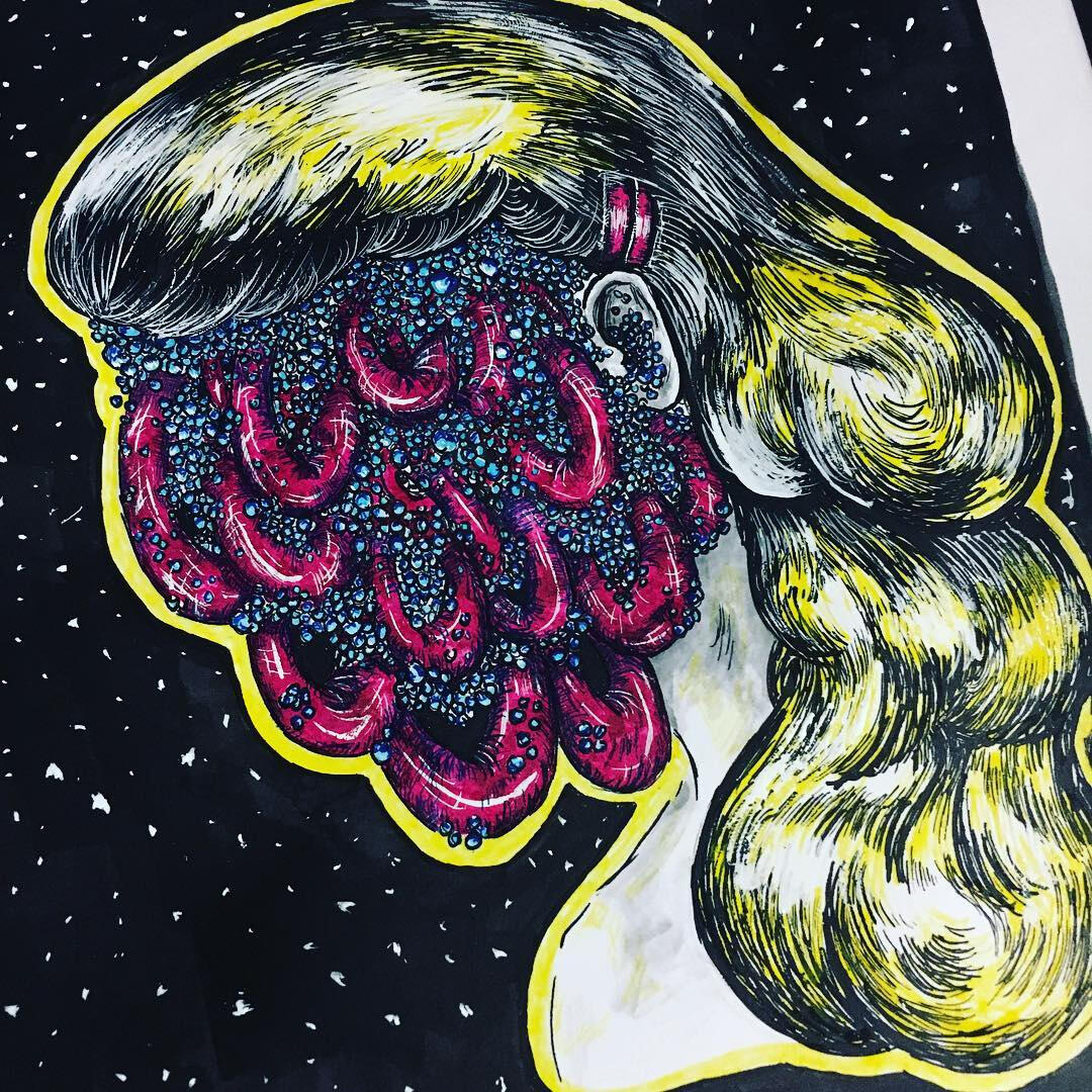 Ghosts of Thanksgivings Passed II Ink on Bristol 5"x7"