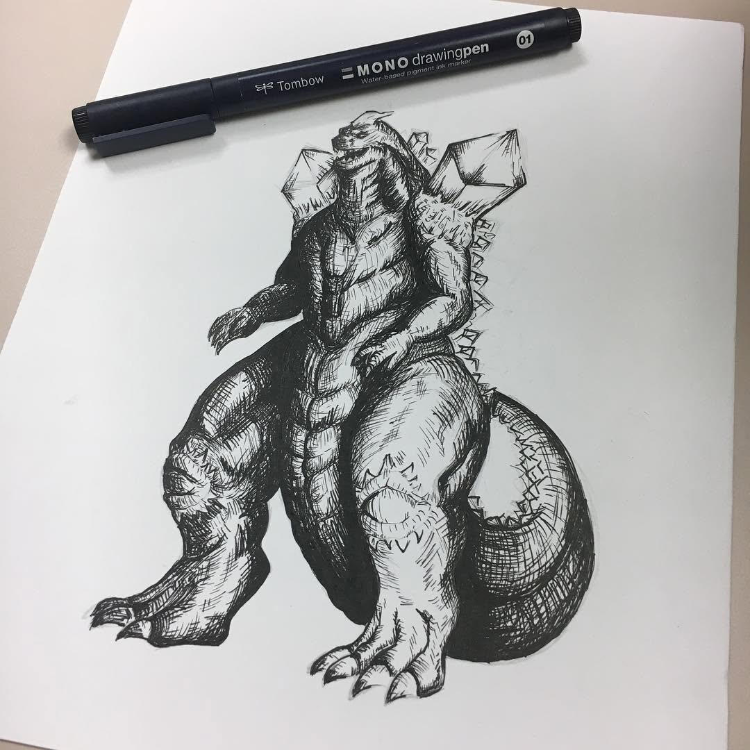 SpaceGodzilla Ink on Bristol 8"x10"